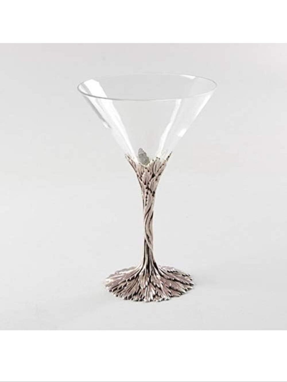 Grey Goose Martini Cocktail Glass Pewter Twisted Vine Leaf Stem & Base Flawless